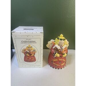 Scott's Collectables Folk‎ Angel Tealight Holder Stamped Carol Eldridge VTG